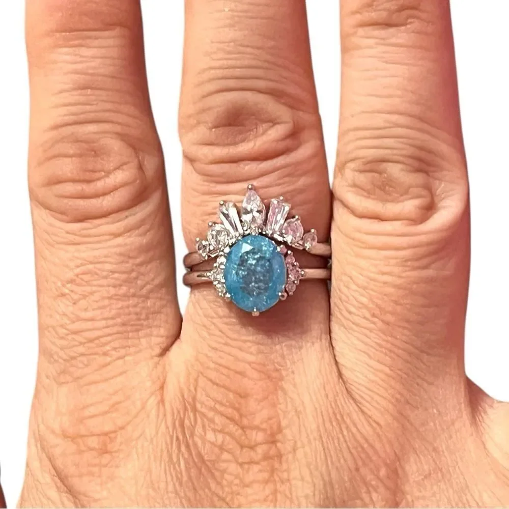 Bomb Party It Was All A Dream Lab Created Aqua Blue Ice Crystal Rhodium Ring